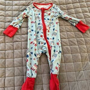 Caden Lane Kids One Piece Convertible Romper with Crab Red and Blue Accents